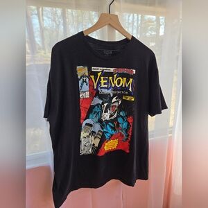 Marvel Venom Comic Panel Short Sleeve Tee - Black with Red & Blue Print